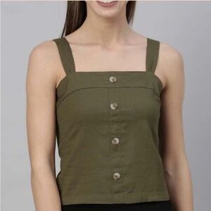 J Crew Factory Olive Button-Front Women's Tank Top